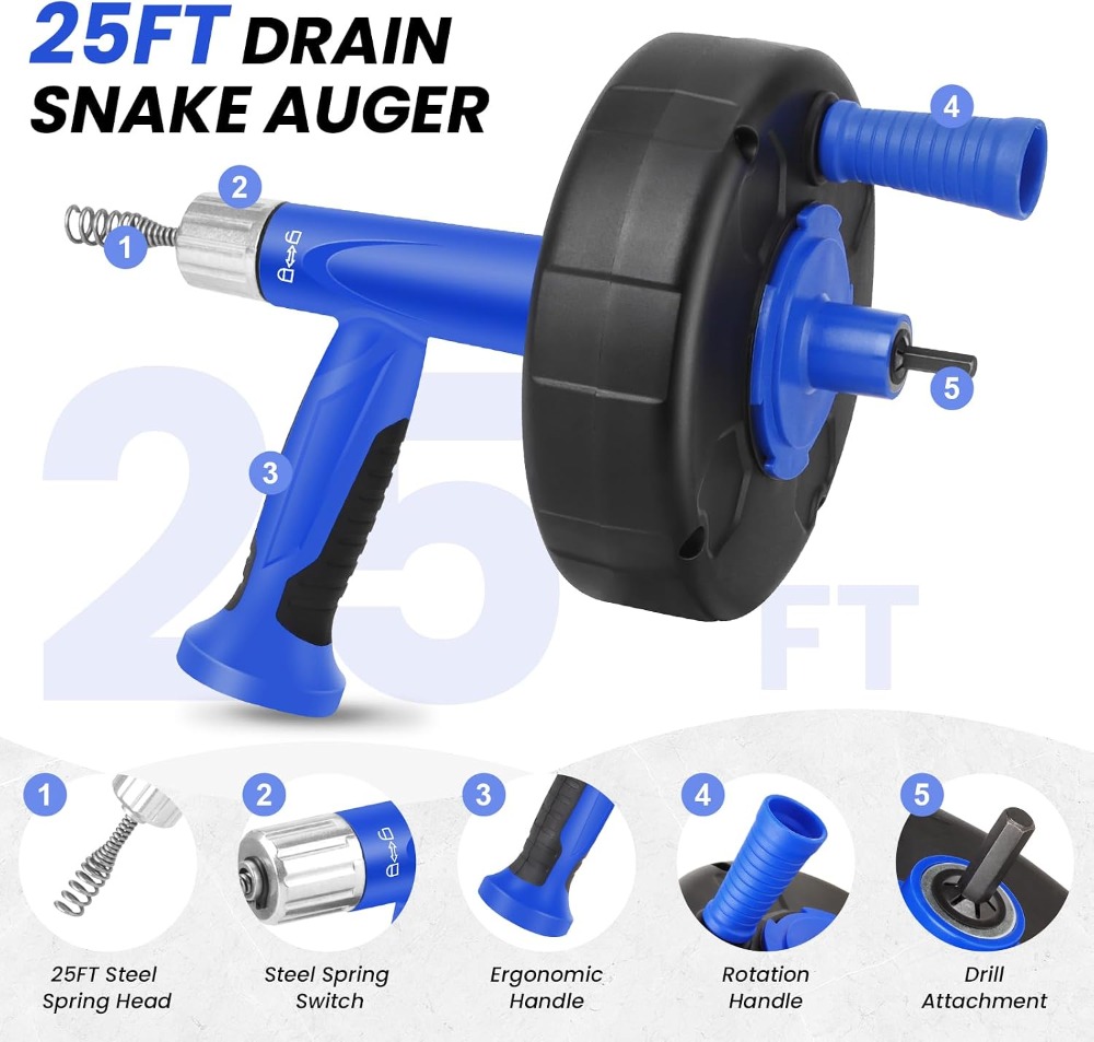 25FT Drain Snake with Drill Ad - огляд і ціна Drain Snake Flexible